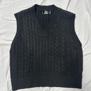 Luxe V-Neck Black Cable Knit Men's Sweater Vest